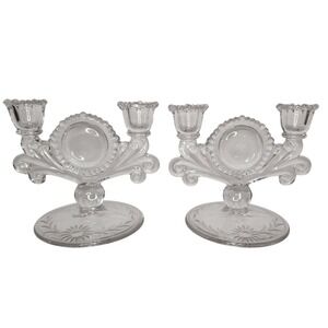 Early 20th Century Double Light Glass Candlestick Holders Line #555
